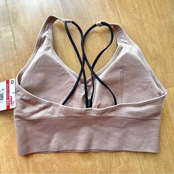 Puma Low Support Ribbed Seamless Bra, Bark/Blush Pink, Size Medium - Picture 10 of 14
